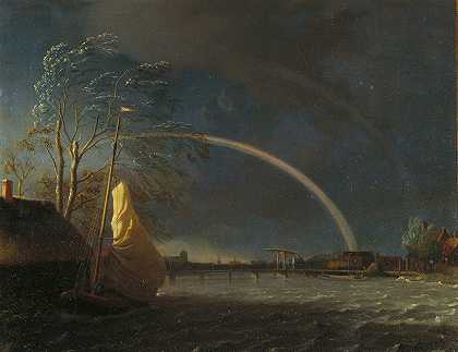 彩虹水景`Waterscape with Rainbow (17th century) by After Allart van Everdingen