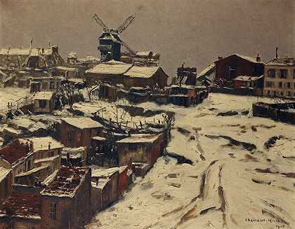 蒙马特，雪景。`Montmartre, effet de neige. (1903) by Georges Chenard-Huché