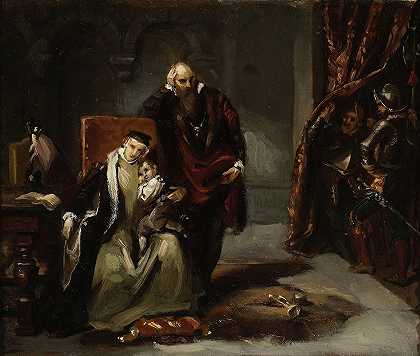 凯瑟琳·贾吉隆和她的儿子西格斯蒙德被囚禁在格里普肖姆城堡`Catherine Jagiellon with her son Sigismund imprisoned in the Gripshom Castle (1859) by Józef Simmler