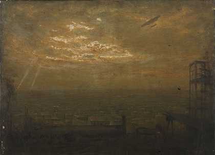 夜间飞行`La Ronde de nuit en avion (1916) by Jean Joseph Enders