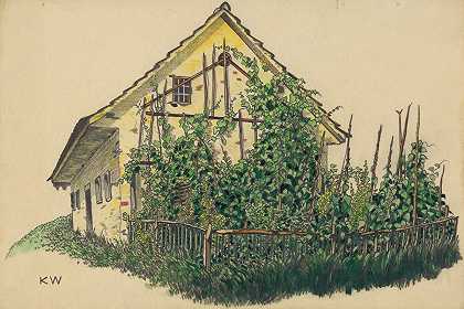 无标题（带前花园的农舍）`Ohne Titel (Bauernhaus mit Vorgarten) (around 1924) by Karl Wiener