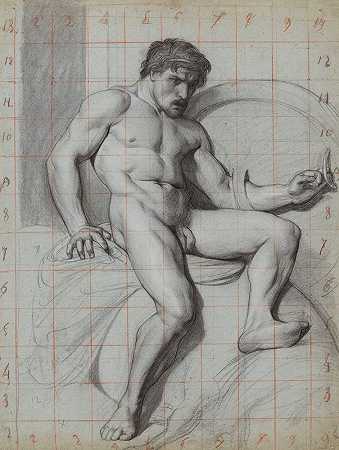 裸体男人坐着`Homme nu assis (19th century) by Jean-Achille Benouville