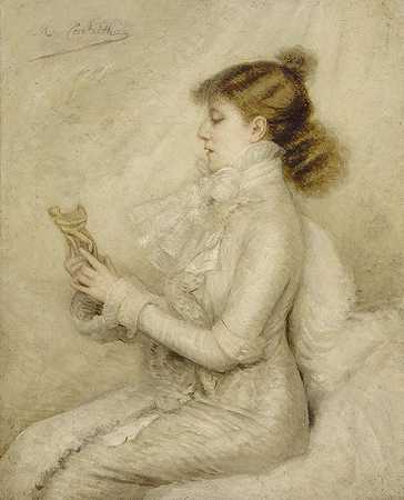 莎拉·伯恩哈特肖像（1844-1923），戏剧艺术家。`Portrait de Sarah Bernhardt (1844~1923), artiste dramatique. (1879) by Madeleine Cartailhac