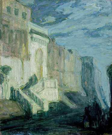月光丹吉尔之墙`Moonlight; Walls of Tangiers (circa 1913~1914) by Henry Ossawa Tanner