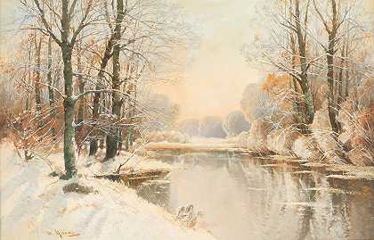 斯普雷瓦尔德的冬天`Winter at Spreewald by Walter Moras