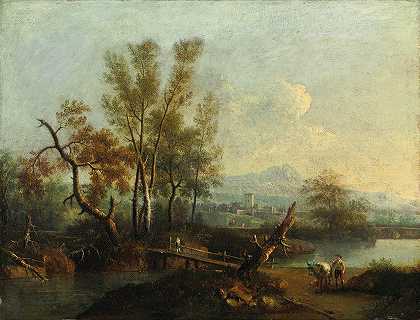 河流景观与人物`River Landscape With Figures by Giovanni Battista Cimaroli