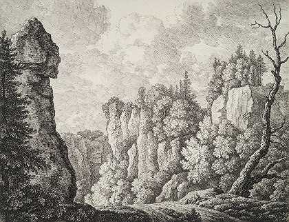 有隐士的岩石景观`Rocky Landscape with a Hermit by Carl Wilhelm Kolbe the elder