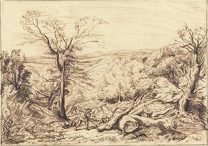 森林中的伐木工人`Woodcutters in a Forest by John Linnell