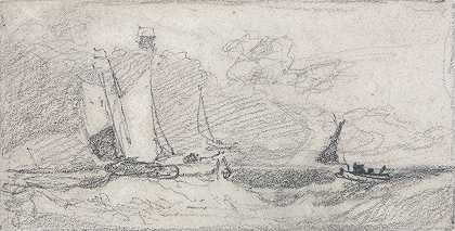在波涛汹涌的海上航行`Sailing Wherries and Boats in a Choppy Sea by John Sell Cotman
