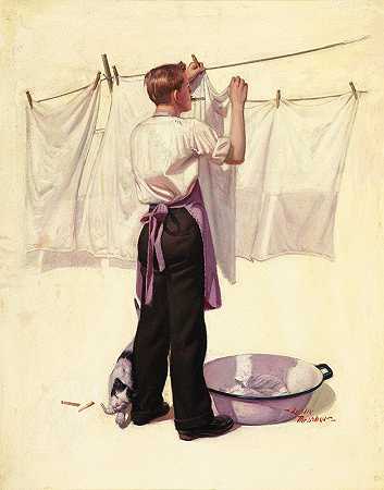 晾衣服`Hanging the Laundry (c. 1925) by Leslie Thrasher