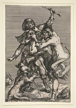 乞丐和街头音乐家（或两个流浪汉打架）`The Beggar and the Street Musician (or Two Tramps Fighting) (ca. 1614) by Jacques Bellange
