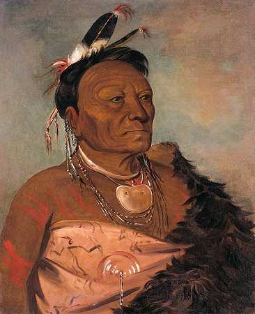 韦塔拉·沙罗，部落首领`Wee~Tá~Ra~Shá~Ro, Head Chief of The Tribe (1834) by George Catlin