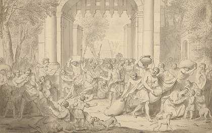 罗马士兵保卫一座饱受瘟疫的城市`Roman Soldiers Defending a City Plagued by Famine (1734) by Famine by Louis Fabritius Dubourg