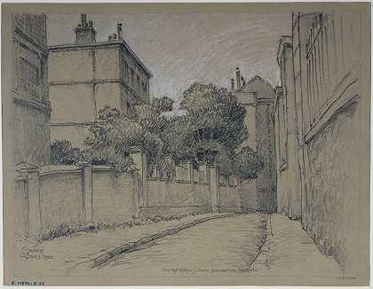 诺文斯街和让-巴蒂斯特·克莱门特街的拐角处`Coin de la rue de Norvins et de la rue Jean~Baptiste Clément (1926) by Ferdinand Boberg