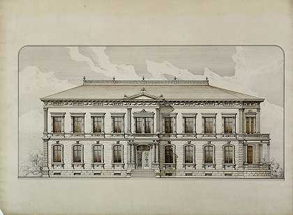 设计研究、别墅立面图、展示立面图`Design Studies, Elevation of a Villa, Presentation Elevation (c. 1870) by Carl (Charles) J. Furst