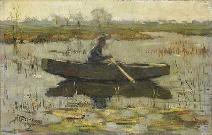 划艇上的人`Man in een roeiboot (1880 ~ 1926) by Herman Wolbers