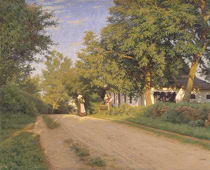 穿过村庄的道路`Vej gennem en landsby (1868 – 1896) by Ludvig Kabell