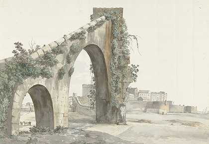 渡槽和塔兰托市景观`Gezicht op aquaduct en de stad Tarente (1778) by Abraham-Louis-Rodolphe Ducros