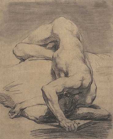 学院裸体男人，躺下，看见在顶部`Académie dhomme nu, allongé, vu den haut by Etienne-Maurice Falconet