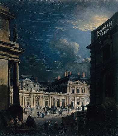 月光下的皇宫广场`La Place du Palais~Royal, au clair de lune (1765) by Pierre-Antoine Demachy