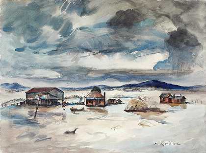 梅特兰附近的洪水`Flood near Maitland (1947~1948) by Maud Sherwood