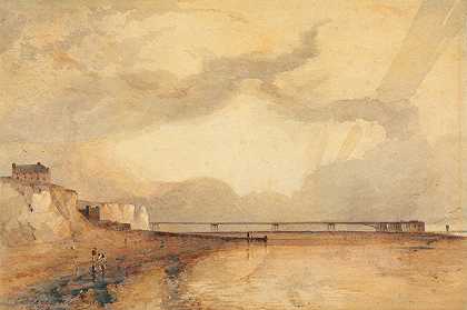 布莱顿海军码头`Marine Pier, Brighton (Sunset) by Anthony Vandyke Copley Fielding