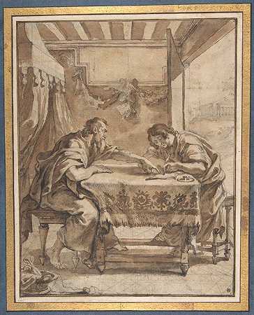 圣保罗在以弗所听写`St. Paul Dictating at Ephesus (17th century) by Abraham van Diepenbeeck