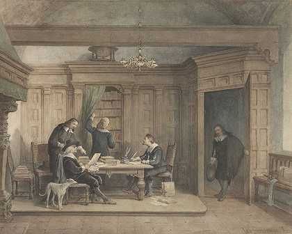 五名男子在室内`Vijf mannen in interieur (c. 1837 ~ c. 1903) by Jan Striening
