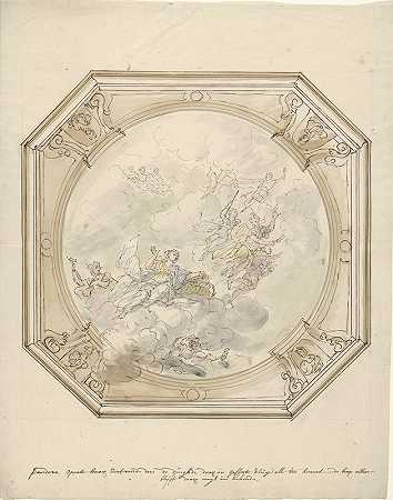 潘多拉盒子天花板绘画的设计`Ontwerp voor een plafondschildering met de doos van Pandora (1677 ~ 1755) by Elias van Nijmegen