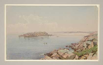 纳拉甘塞特湾的一幕`Scene on Narragansett Bay  (ca. 1880–85) by William Trost Richards