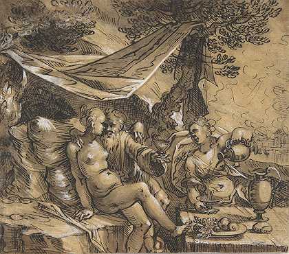 罗得和他的女儿们`Lot and His Daughters (ca. 1616) by Hermann Weyer