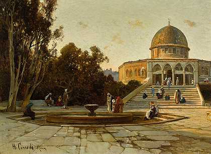耶路撒冷的岩石穹顶`The Dome Of The Rock, Jerusalem by Hermann David Salomon Corrodi