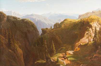 山上的慕尼黑`Munich In the mountains (1862) by Eduard Gleim