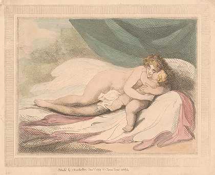 维纳斯拥抱丘比特`Venus embracing Cupid (1799) by Thomas Rowlandson