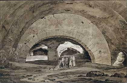 Tivoli所谓的Maecenas马厩的屋内`The Interior of the So~called Stables of Maecenas at Tivoli (1793) by Hendrik Voogd