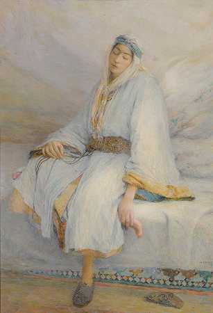 休息中的摩洛哥人`A Moroccan In Repose (1892) by Louis Auguste Girardot