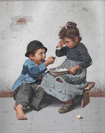 一碗粥`A Bowl With Porridge (1898) by Giulio del Torre