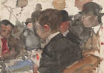 在咖啡馆打牌`Kaartende mannen in een café (1875 ~ 1934) by Isaac Israëls
