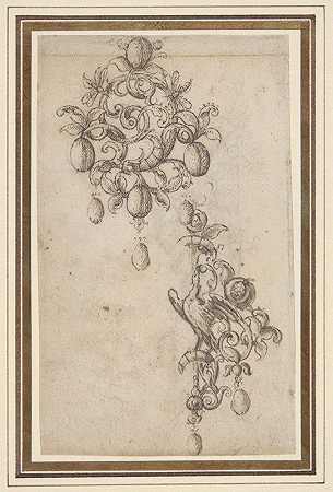 两种珍珠滴胸针设计`Two designs for brooches with pearl drops (late 16th–early 17th century) by Daniel Mignot