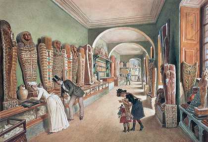 走廊和埃及藏品的最后一个橱柜`Der Korridor und das letzte Kabinett der ägyptischen Sammlung (1889) by Carl Goebel the younger