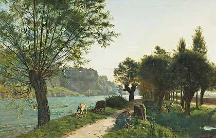扫罗哨兵的羊`Schafe Am Sentier Des Saules (1878) by Ferdinand Hodler