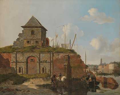 有火药杂志的城墙`City Wall with Gunpowder Magazine (1830) by Carel Jacobus Behr