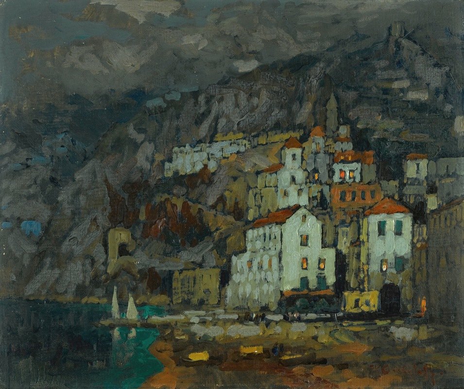 阿马尔菲的观点`View Of Amalfi (1925) by Konstantin Ivanovich Gorbatov