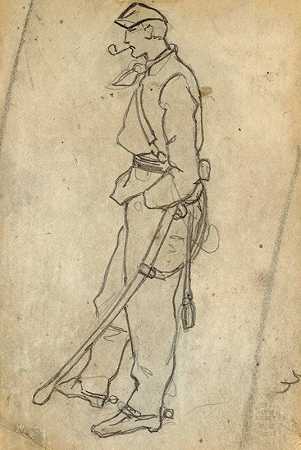 拿着剑和烟斗的士兵`Soldier with Sword and Pipe (1862) by Winslow Homer