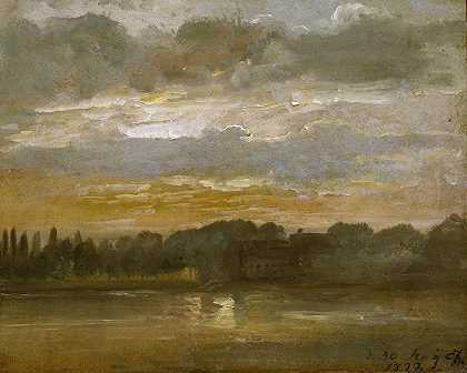 夜晚的厄尔巴河`The Elb in the Evening (1822) by Johan Christian Dahl