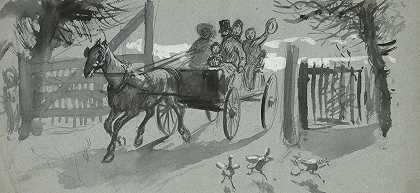 坐在敞篷车里的一群人`Group of people in an open cart (1991) by Edwin Austin Abbey