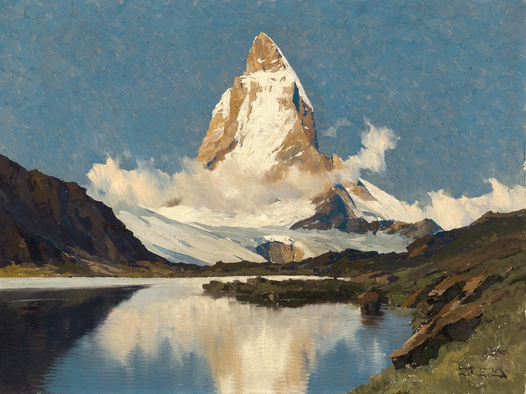 马特宏峰和里弗尔西`Matterhorn und Riffelsee by Hans Maurus