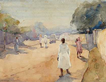 印度德干海得拉巴的一条街`A Street in Hyderabad, Deccan, India by Ralph Wormeley Curtis