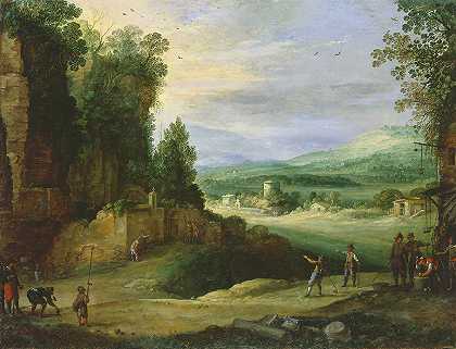 男人玩耍的风景《奇卡内邮报》`Landscape with Men Playing Mail à la Chicane (1624) by Paul Bril