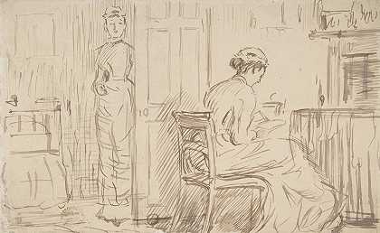 两个保姆`Two Nursemaids (1870–1891) by Charles Samuel Keene